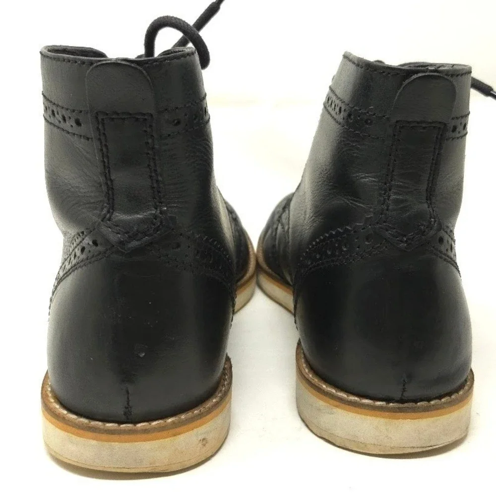 Crevo Men's Boardwalk Leather Ankle Boots Black‎ Lace-Up Size 9.5